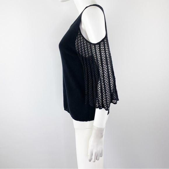 Ella Moss Black Cold Shoulder Knit Top with Sheer Sleeves Size M - Picture 6 of 9